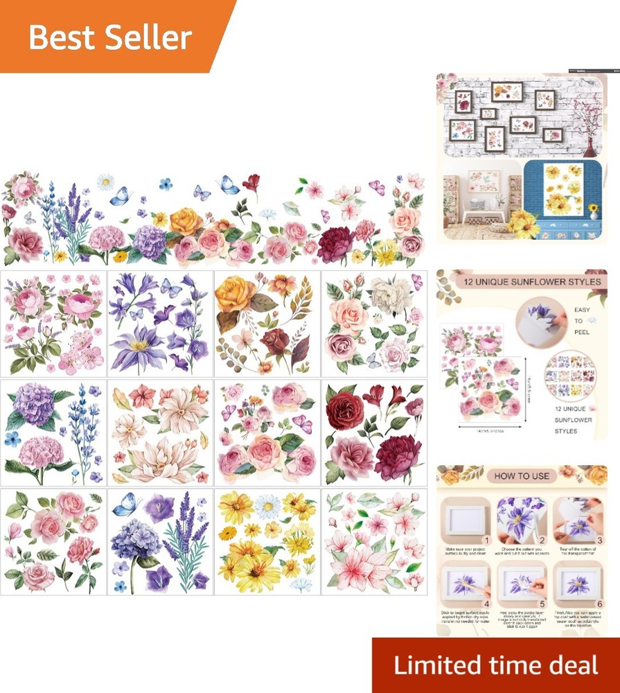 Festive Floral Stickers – 12 Rub on Transfers for Charming Indoor & Outdoor Use