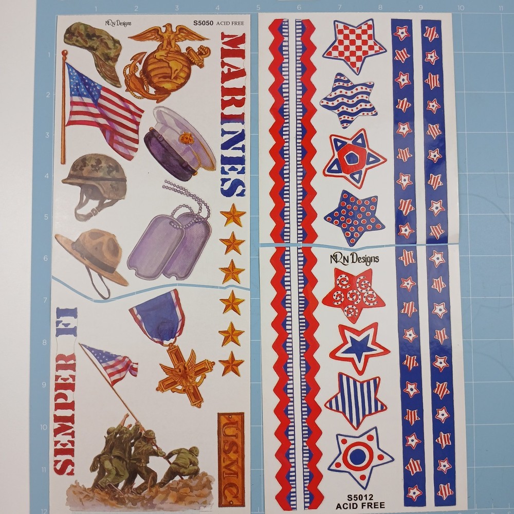 4 Marines Patriotic Stickers U.S. Military USMC Scrapbooking Journal Collage NRN