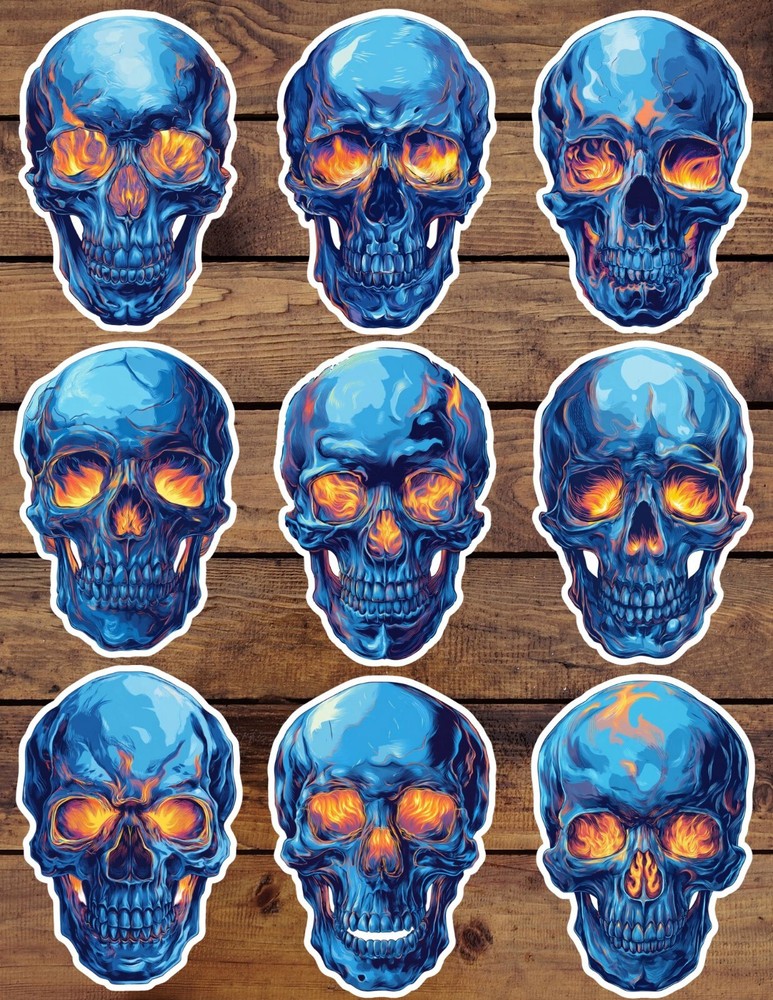 Fire Inside Skull Die Cut Vinyl Stickers Set Scrapbooking Laptop Water Bottle