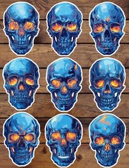 Fire Inside Skull Die Cut Vinyl Stickers Set Scrapbooking Laptop Water Bottle