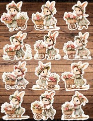 Bunny With Flower Cart Die Cut Vinyl Stickers Scrapbooking Laptop Waterbottle