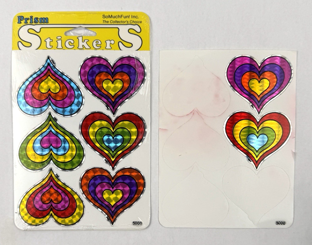 Vintage Stickers Prism Foil Hearts