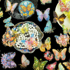 Holographic Gold Foil Butterfly Stickers – 30Pcs Transparent Aesthetic Colorful