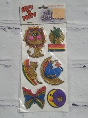 Vintage 80s Glitter Puffy Stickers Unicorn Rainbow Lion Butterfly Gordy Scrapboo