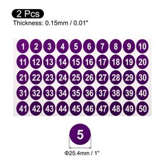 2 Sheets Round Number Stickers, 1-50 Consecutive Number Labels, Purple(1″ Each)