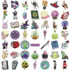50PCS Witch Design Stickers Tear Resistant Adhesive for Crafting DIY Projects