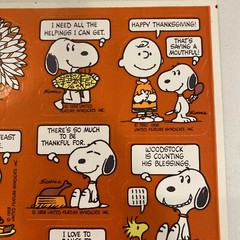 Vintage Peanuts Stickers Hallmark Snoopy Thanksgiving ONE Sheet HTF