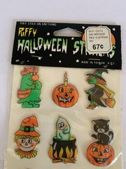 Vtg Halloween Puffy Stickers Taiwan Lot of 3 Owl Pumpkin Ghost Skeleton NOS