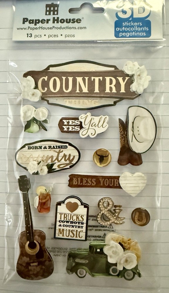 Paper House 3-D~It’s A Country Thing~raised sticker set~Nice! Quick Ship!