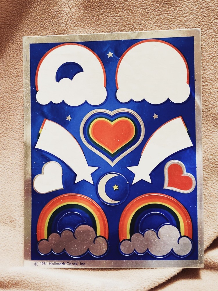 Vintage 80s FOIL 1981 Rainbow Clouds Stars Heart Stickers Hallmark Partial