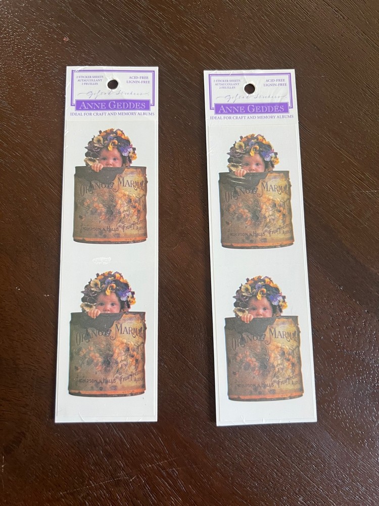 Anne Geddes 1999 Gifted Stickers Michel & Company Two Packs Baby Flower Can