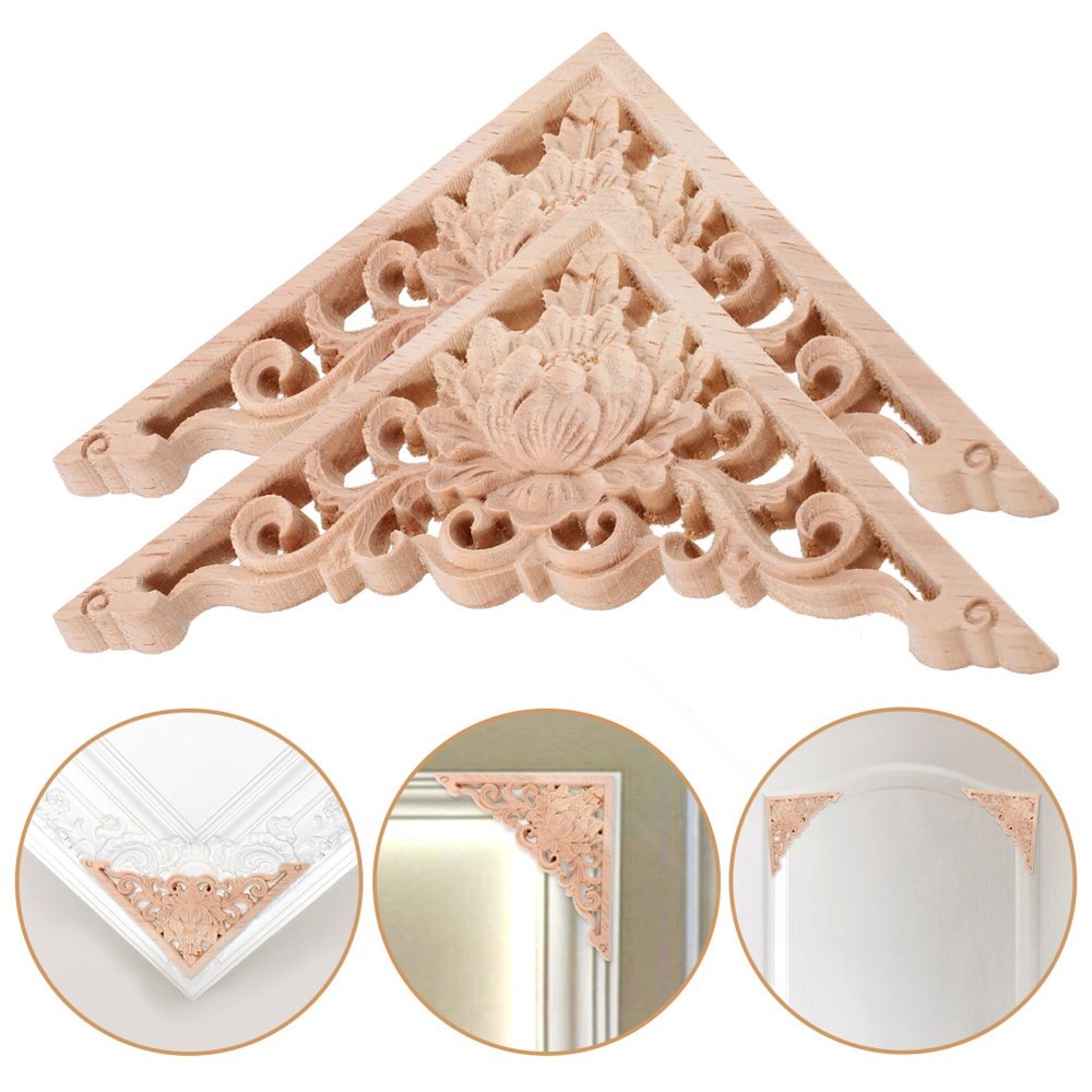2Pcs Intricately Carved Wooden Applique for Furniture and Door DIY Projects