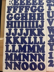 Vtg Blue Alphabet Stickers 8 Sheets Used Capital Lower Case Numbers Exclamation