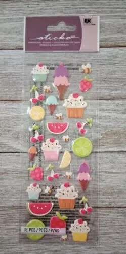 cupcake fun stickers EK success scrapbook dimensional puffy sparkled 31pc new