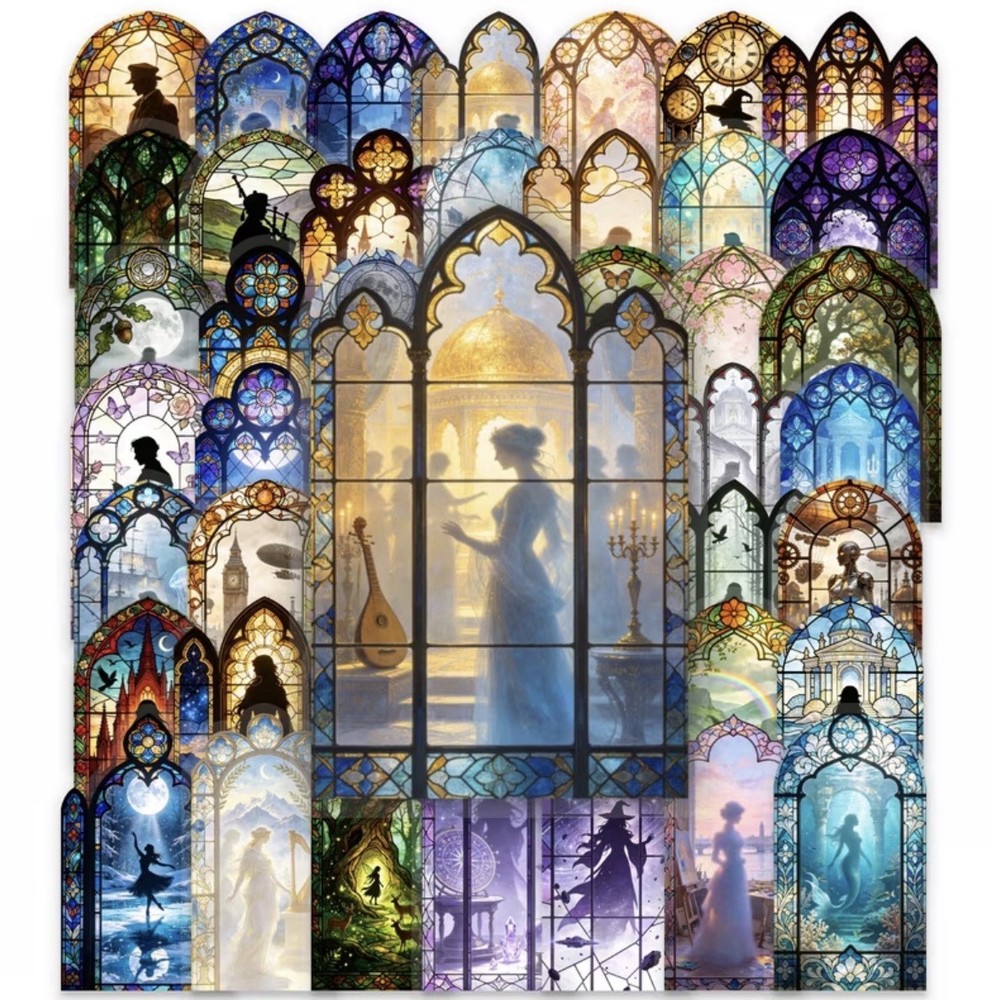 10pcs P.E.T. Fantasy Stained Glass Window Stickers- Scrapbook Journal, DIY Cards