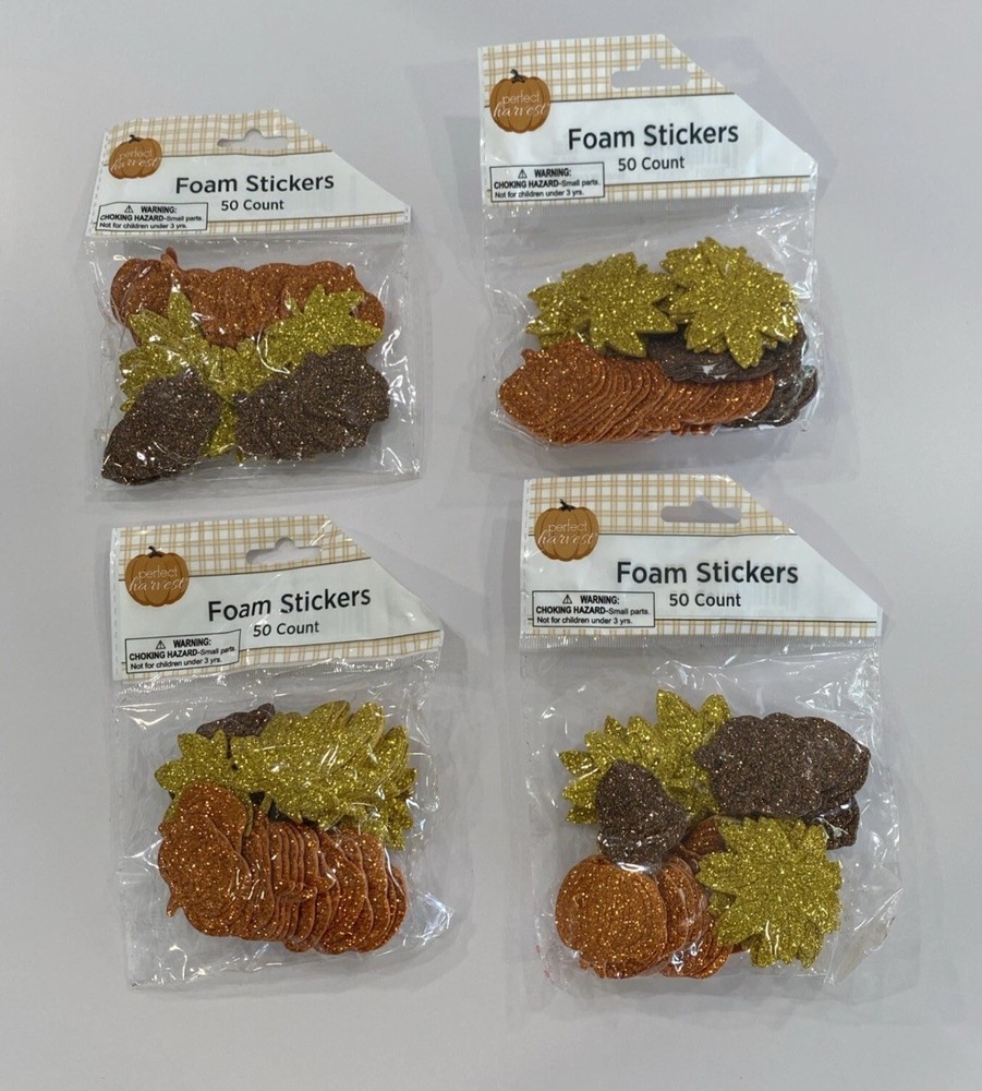 Perfect Harvest Fall Foam Stickers Crafts Leaves Pumpkin Glitter (4) 50 ct Packs