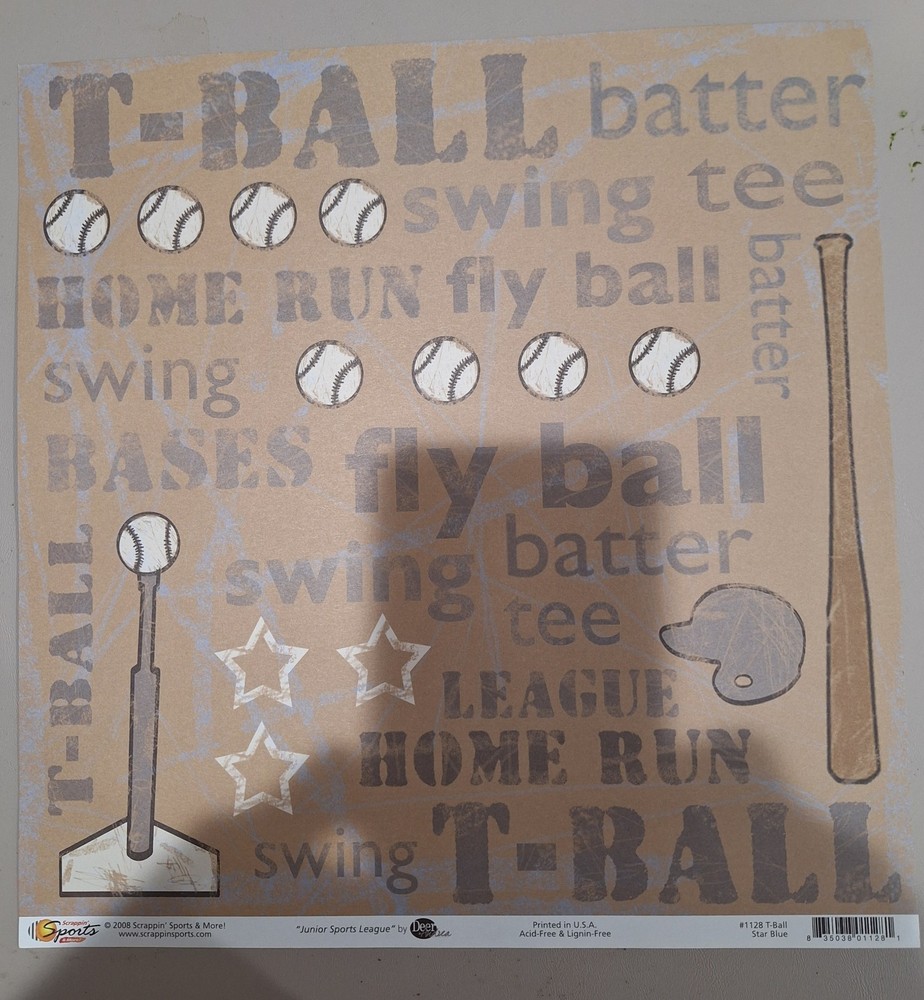 T-Ball, Softball…Batter Up scrapbook paper 12×12 sheets-4 Printed-1 Letters