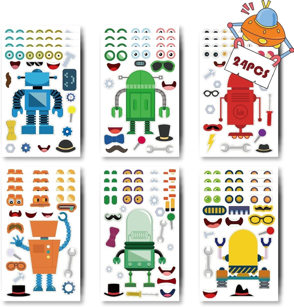 24 Sheets Make Your Own Robot Stickers Make A Face Stickers for Kids Toddlers wi