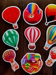 STICKERS x 10 Hot Air Balloon BRIGHT Color Sticker Various Styles HB1