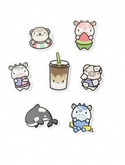 Hubman & Chubgirl 7 Assorted Vinyl Stickers Cute Animal Decals