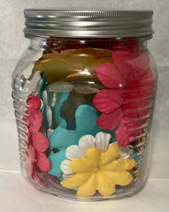Jar of 45+ Assorted Die Cut Flowers and Butterflies, Paper and Cloth