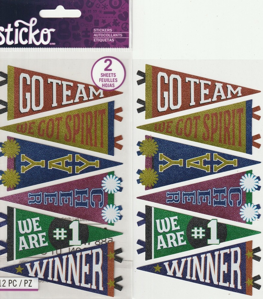 Sticko SCHOOL PENNANTS Cheer GO Team theme 2 SHEETS! 01695 FAST FREE ship!