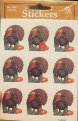 Vintage Thanksgiving Stickers 4 Pkgs Turkey Pilgrims Ship Indian Leaves AEC