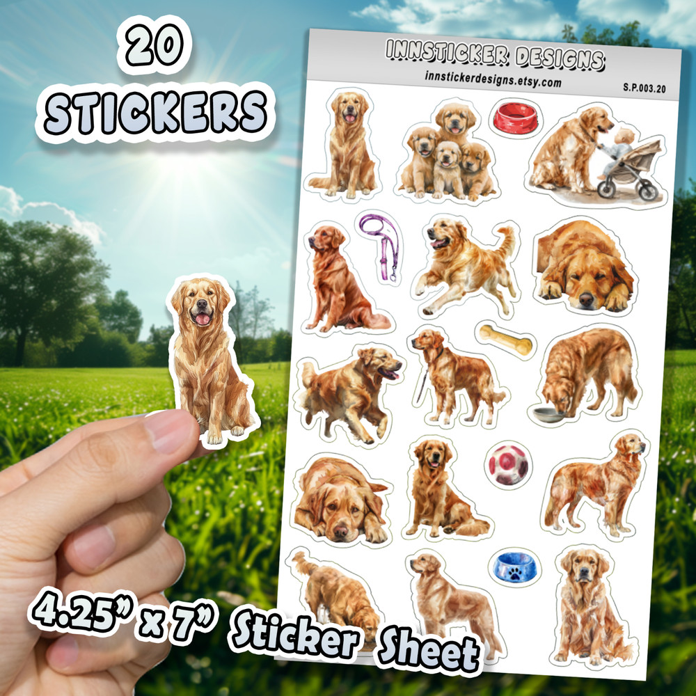 Golden Retriever Dog Stickers for Journals, Scrapbooks, Planners, Glossy, Matte