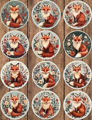 Fox Circle Die Cut Vinyl Stickers Set Scrapbooking Laptop Waterbottle
