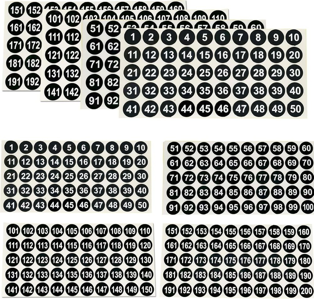 12 Sheets 1 to 200 Vinyl Number Stickers Consecutive Number Stickers 3 Sets