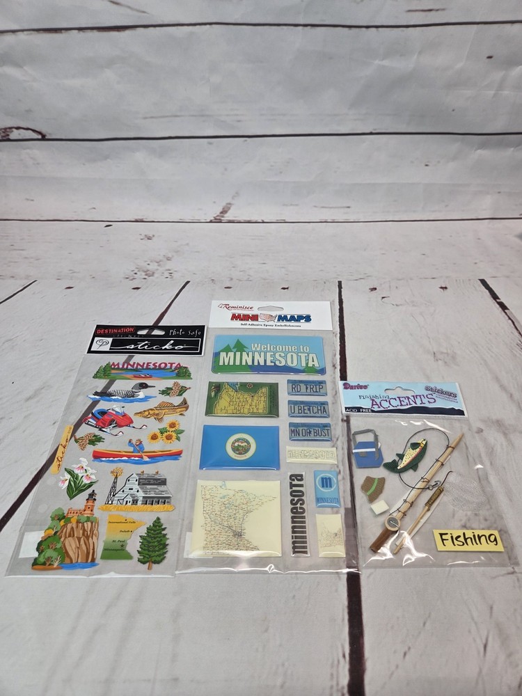 Minnesota Assorted Brands Sticker Lot 3-D Fishing, Epoxy Maps, Activities NEW
