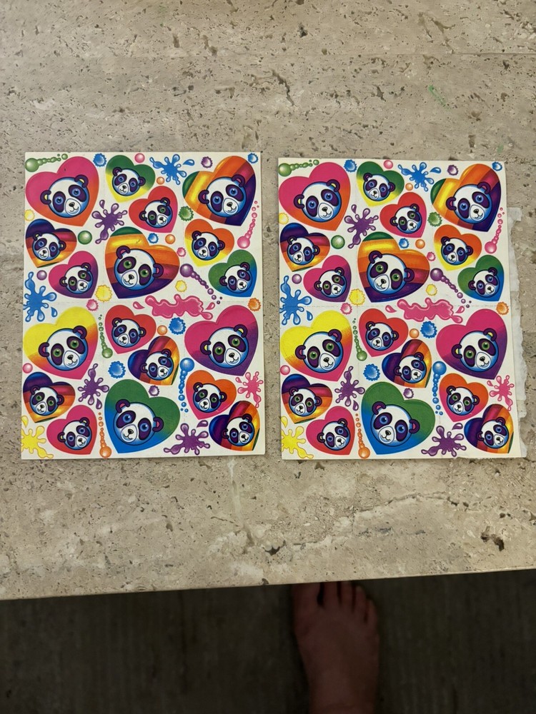 Vintage LISA FRANK Sticker Sheet S162 Pandas Hearts
