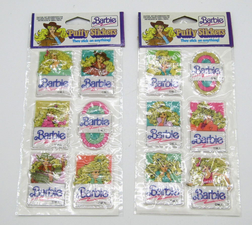 1990 Mattel Barbie Puffy Stickers NEW Sealed Package Lot of 2 Vintage