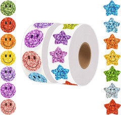 2000 Pcs Rainbow Glitter Smile Face Stickers – 1 Inch Rewards for Kids