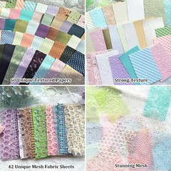 102 Unique Textured Scrapbook Papers & Mesh Fabric Sheets(17 Designs × 6 Colors