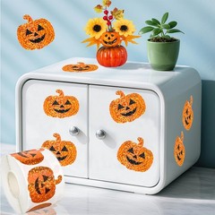 500Pcs Halloween Pumpkin Stickers Roll 1.2in Laser Smiling Orange