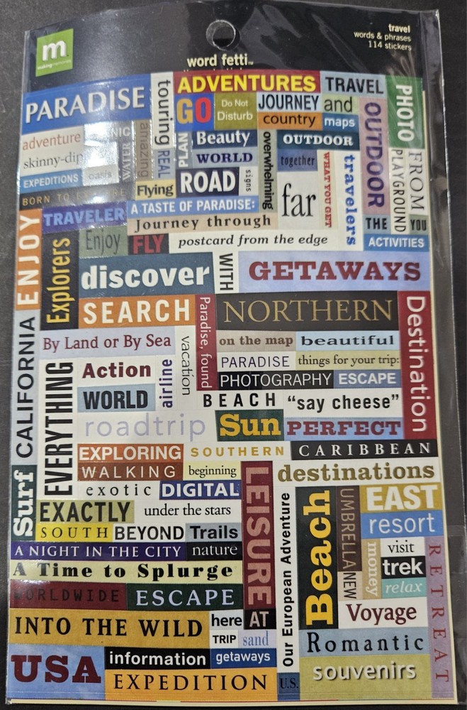 Word Fetti Stickers-Travel – Adventure – Journey – Destination – 114 pieces