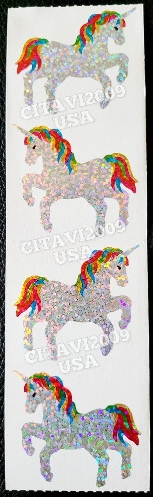 RAINBOW UNICORNS STICKER SHEET PRISMATIC GLITTER JILLSON & ROBERTS HAMBLY
