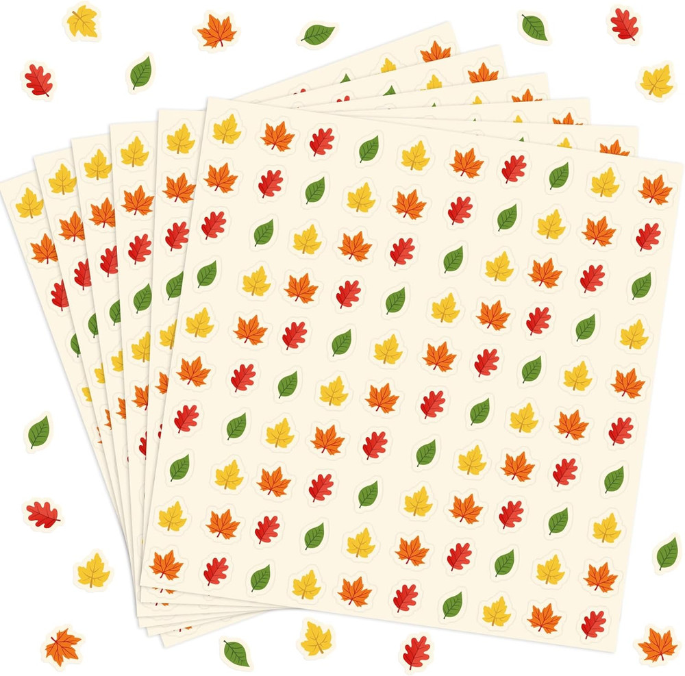 2500 Mini Fall Maple Leaves Stickers – 4 Styles, Colorful Paper Decals