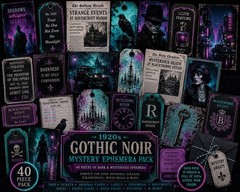1920s Gothic Noir Mystery Ephemera Pack – Techno Edition 40 Pieces Neon Gothic