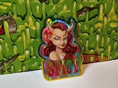 Vintage Stickers Spicy Devil Girl Prism Vending Machine Sticker VTG