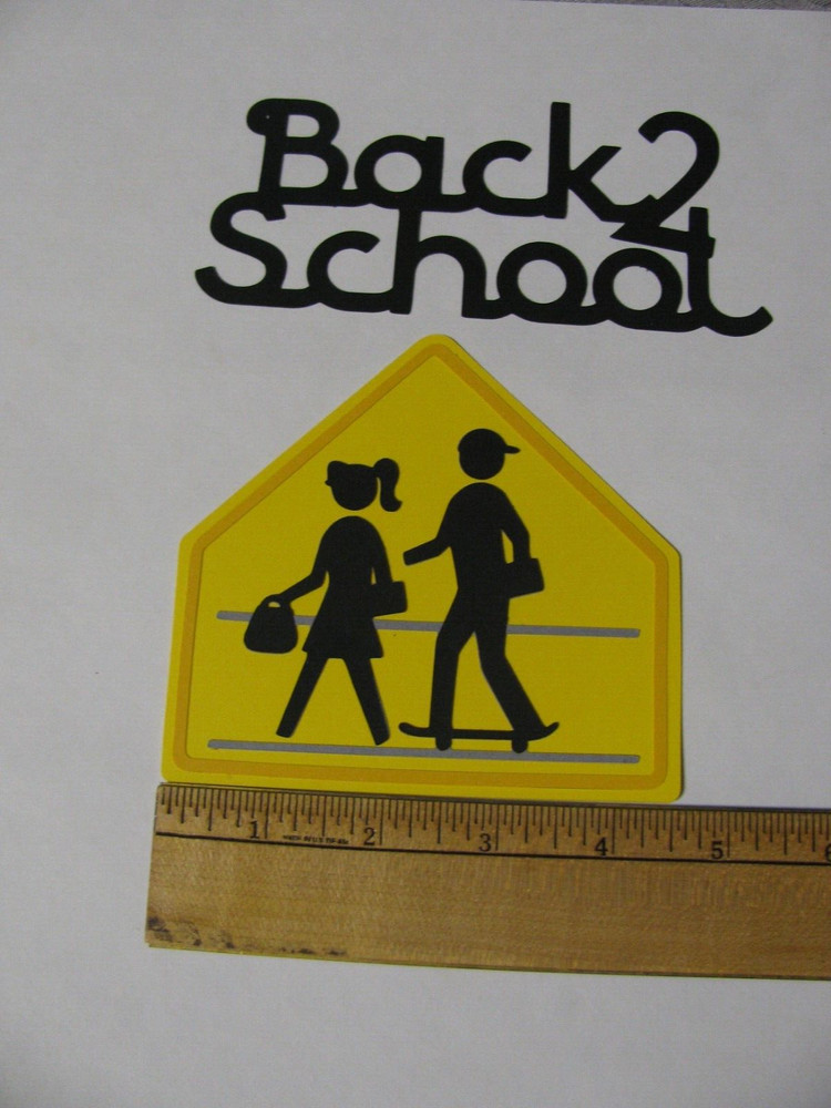 2 Pieces BACK 2 SCHOOL KIDS SCHOOL CROSSING SIGN Die Cut Paper Piece Handmade