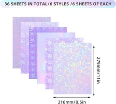 36 Sheets Holographic Sticker Paper, Clear Vinyl Lamination Sticker Film 8.5×11″