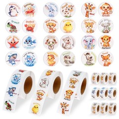 6000PCS Cute Animal Stickers for Kids, 12 Rolls Classroom Reward Stickers, 24 De
