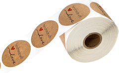 2″ round Natural Brown Kraft Handmade with Love Stickers/Roll of 500 Labels/Home