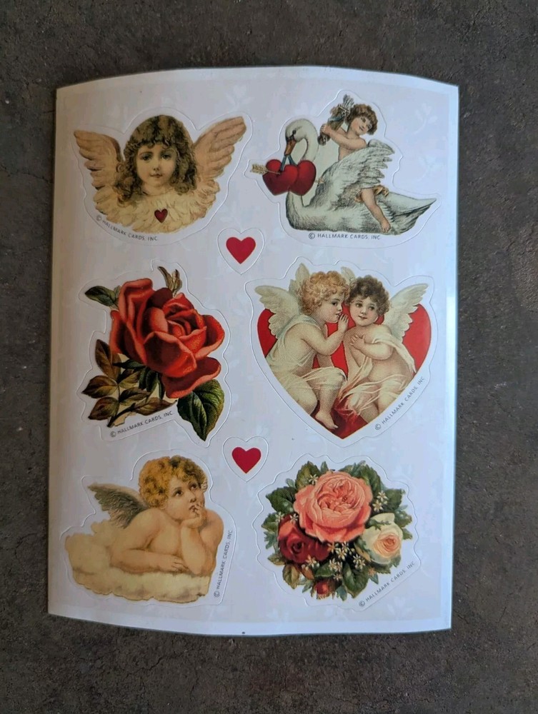 Vintage Hallmark Victorian Style Cherubs Valentine Rose Flowers Stickers 1 Sheet