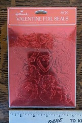 Vintage Hallmark FOIL Stickers Embossed Cupids Hearts Shiny Valentines Day MINT