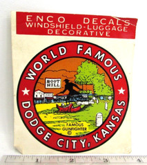 Vintage Enco Decals World Famous Dodge City Kansas Gunfighter Travel Souvenir