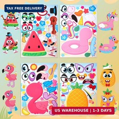 JOYIN 36 Pcs 9″x6″ Summer Make a face Stickers for Kids, Make Your Own Hawaii Po