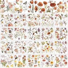 25 Vintage Flower Rub-On Transfers – Wildflower Stickers for DIY Crafts & Home D